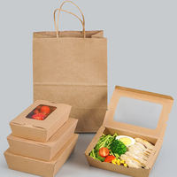 Pochettes personnalisées imprimées en papier couché biodégradable 337 g/m² pour emballage de salades à emporter (fast-food) avec fenêtre
