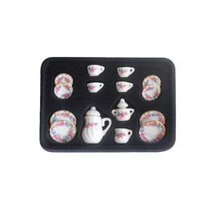 En gros, service à thé miniature en céramique et porcelaine pour <span class=keywords><strong>maison</strong></span> de poupée, comprenant bouilloire, vaisselle, ensemble de tasses modèle <span class=keywords><strong>maison</strong></span> et <span class=keywords><strong>plateau</strong></span> à fleurs - Product Image 6