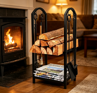 Support de rangement en fer pour bûches de cheminée d'intérieur avec porte-chaudron, pelle et brosse à foyer – Vente en gros