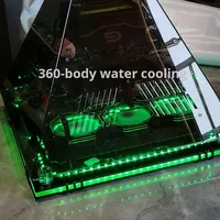 Boîtier de PC de jeu transparent panoramique en acrylique de qualité B, pyramide en cristal noir, ATX, tour complète, bricolage, refroidissement par eau à 360°