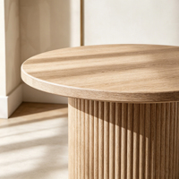 Table basse ronde en chêne massif de style moderne BH03 avec base à cannelures, chaise de salle à manger pour enfants