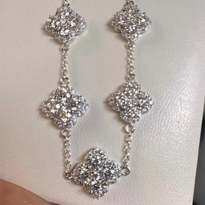 Fashion Jewelry Copper 14K Gold Plated Bezel Setting Five Flower VVS GRA Moissanite Four Leaf Clover Chain Link <b>Bracelets</b> - Product Image 2