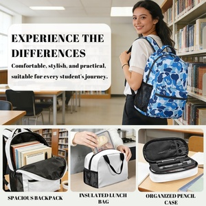 Mochila con estampado completo <span class=keywords><strong>FACEBOOK</strong></span> HOT SELL, estuche para lápices escolar, bolsa de almuerzo moderna para estudiantes, niños y niñas, paquete de 3, bolsa para <span class=keywords><strong>parejas</strong></span> - Product Image 4