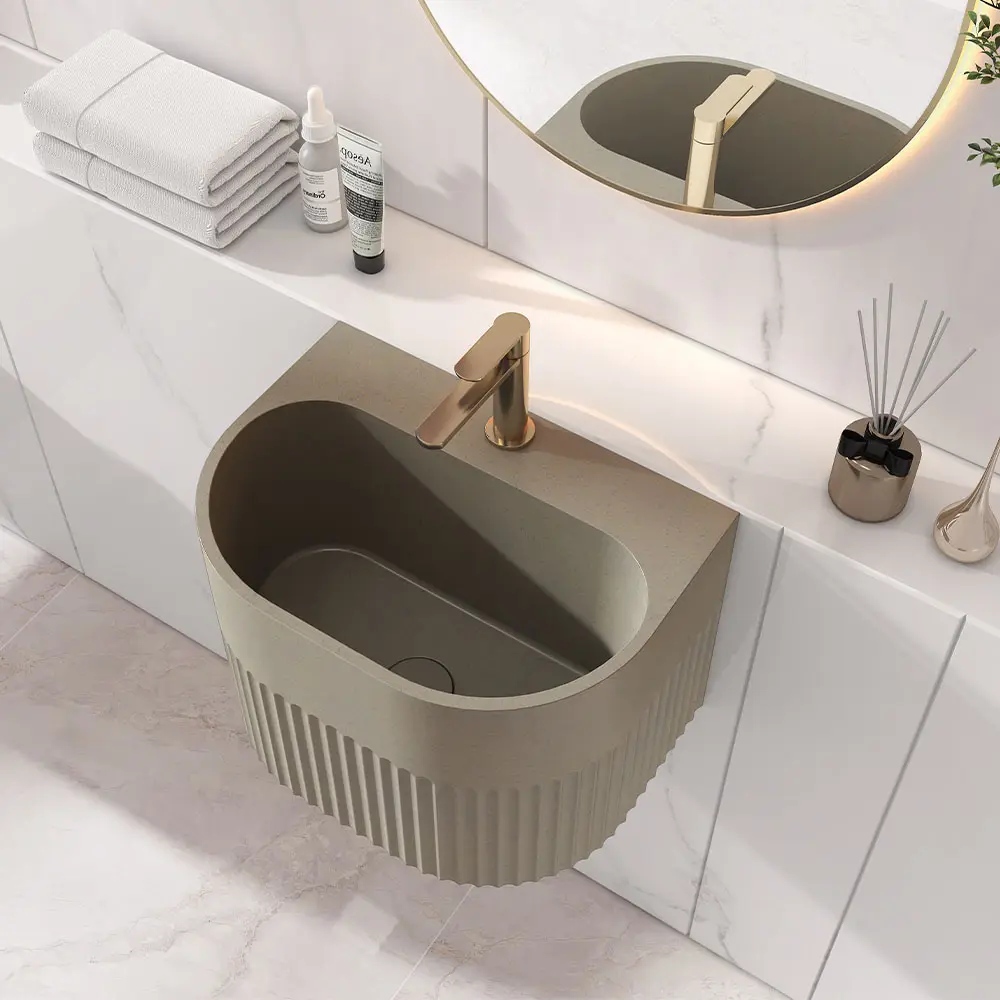 Commercio all'ingrosso di articoli sanitari di nuovo Design moderno muro di cemento appeso bacino a strisce stile vanità lavabo a mano per il lavandino del bagno dell'hotel