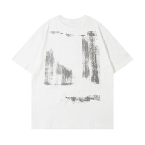 T-shirt da uomo 100% cotone con grafica tipografica effetto schizzi di vernice, profondità tattile artigianale, vestibilità rilassata e oversize - Product Image 2