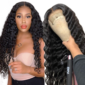 <b>Deep</b> <b>Wave</b> Lace Front Human Hair <b>Wig</b> Natural Black Curly <b>Wig</b> for African Women HD Transparent Lace - Product Image 2