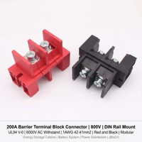 Connecteur de bornier de barrière 200A 800V à montage sur rail DIN, modulaire, rouge et noir, pour armoire de stockage d'énergie et distribution électrique