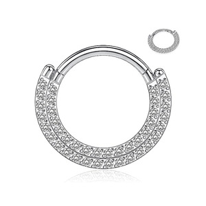 Stainless Steel Double Layer Zircon Nose <b>Ring</b> <b>Circle</b> Silver Gold Party Fashion Jewelry - Product Image 5