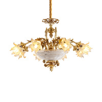 Lampe suspendue en laiton pour chambre à coucher européenne, nouveau design, abat-jour en verre LED, éclairage intérieur pour salon et salle à manger