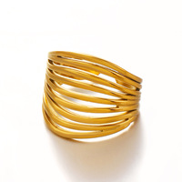 Cincin Garis Minimalis Stainless Steel Trendi Gaya Eropa dan Amerika, Cincin Terbuka Berlapis Emas 18K Gaya Instagram yang Dapat Disesuaikan