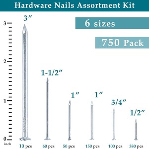 Concrete <b>Nails</b> 750pcs 1-2.5mm Diameter 20-50mm Length Steel Smooth Shank Sharp Point Polished Surface For Construction And - Product Image 2