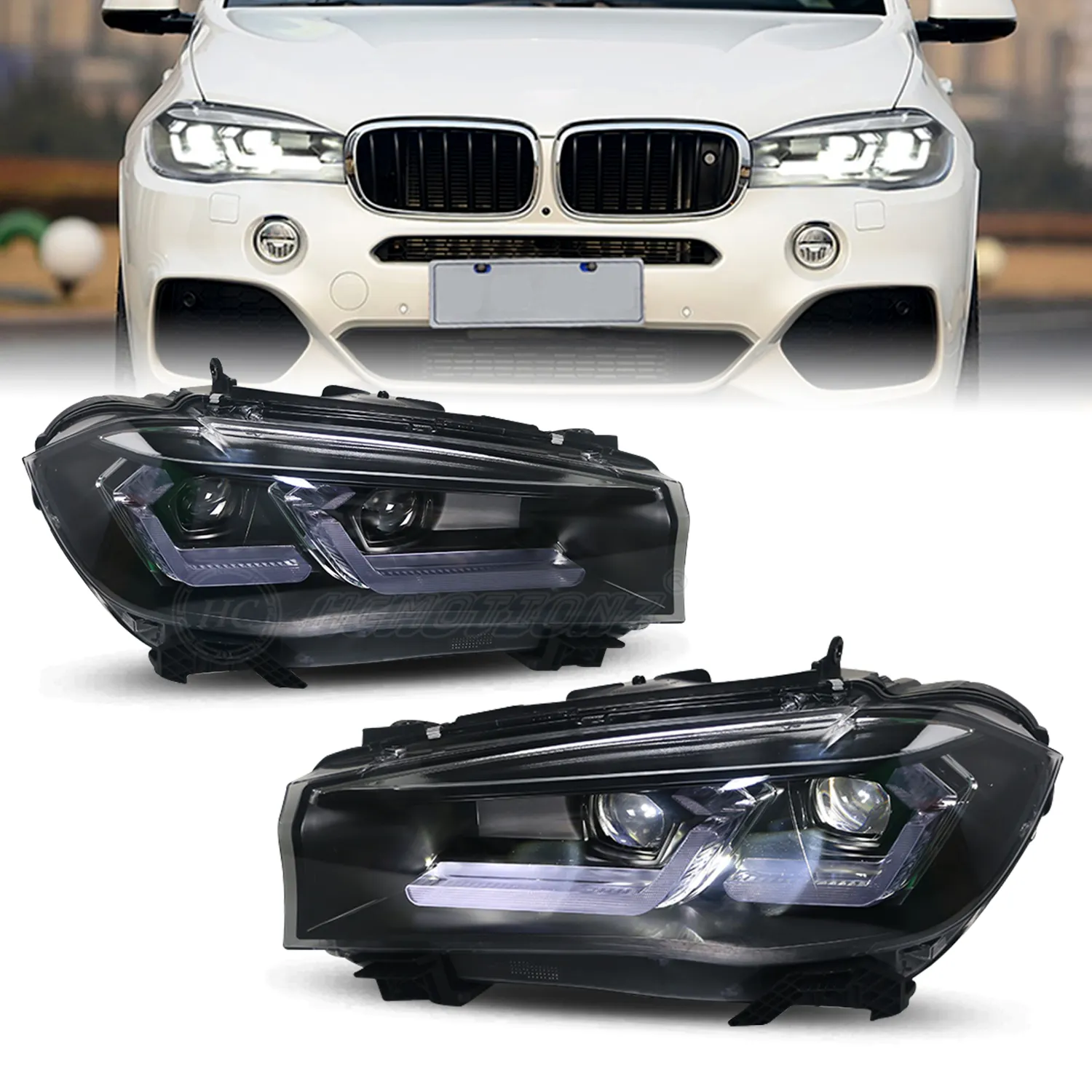 HCMTOIONZ 공장 고품질 자동차 전면 램프 조립 F15 X6 F16 2014-2018 DRL 동적 방향 지시등 LED 헤드 라이트 BMW X5