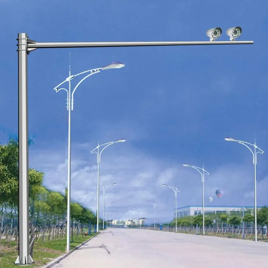 7 Meter 6 Meter 8 Meter Stahl Straße Straße Verkehrs signal Beleuchtung Pole und Straßen kamera Überwachungs mast