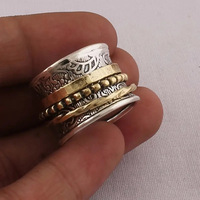 Kadınlar için Vintage Çiçek Desenli Döner Yüzük, 18mm, İki Renkli Altın Kaplama Gümüş Alaşımlı Geniş Bant