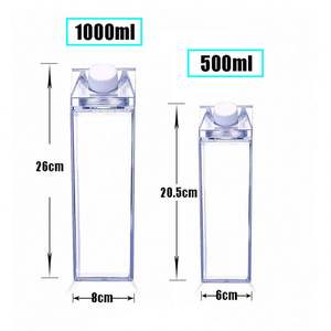 Milk Carton <b>Water</b> <b>Bottle</b> Clear Square Milk <b>Bottles</b> <b>Plastic</b> Leakproof Cup Sports Travel Camping Activities(500Ml) - Product Image 1