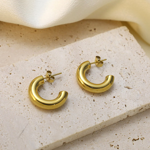 Hoop Earrings Gold Stainless Steel Geometric Design Women's Fashion Jewelry - Product Image 2