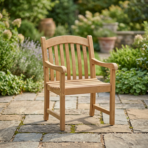 Teak <b>Wood</b> Outdoor <b>Armchair</b> with Curved Backrest Slatted Seat and Wide Armrests for Garden Patio - Product Image 3