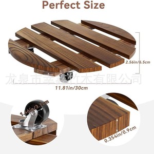 Portable plant stand with wheels, <b>flower</b> pot tray base, casters, and swivel wheels; round wooden plant <b>support</b>. - Product Image 4