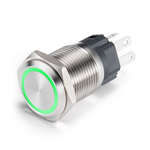 Interrupteurs à bouton-poussoir verrouillables 2NO en acier inoxydable de 19 mm, classés IP67, 10A, avec anneau LED lumineux et lumières rouges/vertes - Product Image 6