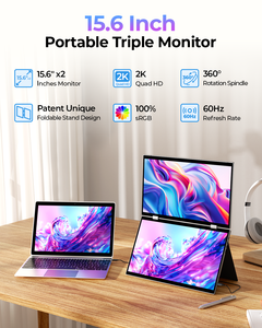Moniteur d'ordinateur portable professionnel en aluminium à <span class=keywords><strong>double</strong></span> affichage 2K QKD 14'' 15.6'' <span class=keywords><strong>Écran</strong></span> tactile externe Conception pliable à 360 degrés Interface USB - Product Image 2