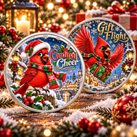 Pièce de monnaie commémorative de Noël personnalisée en cuivre pur 999 de 1 oz, motif oiseau cardinal, boîte cadeau, relief 3D, impression UV, objet de collection