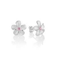 Anting-anting kancing Matte Plumeria Hawaii 925 perak murni anting-anting bunga Plumeria berlapis emas dua warna