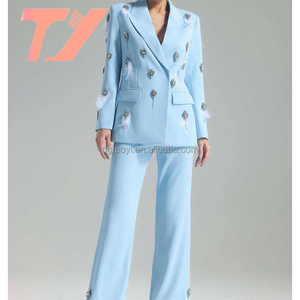 <span class=keywords><strong>Blazer</strong></span> da Donna TUOYI, <span class=keywords><strong>Giacca</strong></span> Elegante a Maniche Lunghe <span class=keywords><strong>Azzurra</strong></span> con Decorazioni in Piume e Diamanti - Product Image 1