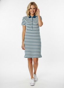 Abito midi estivo casual da donna <span class=keywords><strong>a</strong></span> <span class=keywords><strong>righe</strong></span> <span class=keywords><strong>blu</strong></span> <span class=keywords><strong>e</strong></span> bianche con colletto <span class=keywords><strong>a</strong></span> risvolto, maniche corte <span class=keywords><strong>e</strong></span> vestibilità ampia <span class=keywords><strong>a</strong></span> trapezio - Product Image 2