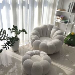 Sofá Puff Individual de Esponja Comprimida, Impermeable, de Algodón Crema, Estilo Ins, con Forma de Silla Calabaza, para Hogar, Dormitorio, Apartamento Pequeño y Balcón - Product Image 5