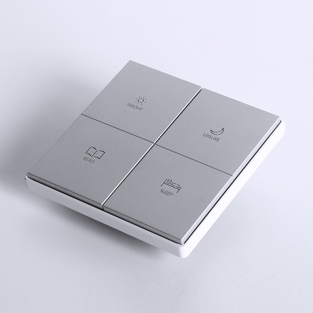 Home/Hotel/Office 90MM Type UK Standard 12V DC Vertical Aluminum Brushed 4-Button Silver Gold Color Big Button Switch