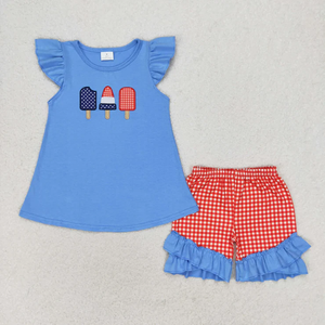Conjuntos a juego para hermanos para el Día de la Independencia, top azul y pantalones rojos a cuadros, atuendos de verano para el 4 de julio, informales y ecológicos - Product Image 3