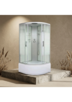 Cabine de douche moderne en aluminium 90x90 cm, design incurvé, deux-en-un, entièrement assemblée, avec porte coulissante, nouvelle collection