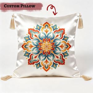 Luxury Satin Printed Polyester Lumbar <b>Cushion</b> Soft Smooth Solid Color Pillow for Sofa Bedroom Home Decoration - Product Image 1