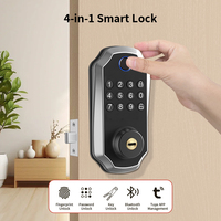 Cerradura Inteligente Biométrica con Huella Dactilar Tuya, Cerradura Digital con Bluetooth y Contraseña, Llave Mecánica para Apartamentos de Alquiler y Dormitorios, Sin Manija