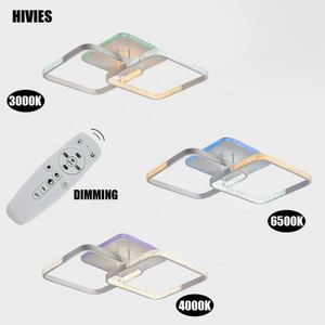 Plafonnier LED moderne en acrylique pour salon, à intensité variable avec télécommande, noir et blanc - Product Image 3