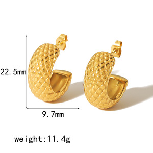 ต่างหูชุบทองรูปตัว C พร้อมลายเพชรสำหรับผู้หญิงสวมใส่ทุกวันการออกแบบทางเรขาคณิตเครื่องประดับสแตนเลส TE6503 - Product Image 4