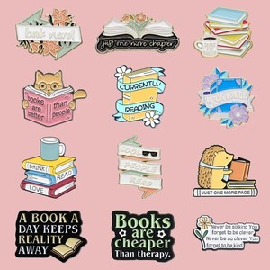 Модный металлический значок с цветным эмалевым покрытием, тематика «Чтение книг», значок-брошь с буквами, подарок для любителей книг - Product Image 5