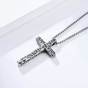 <b>Cross</b> Necklace Stainless Steel Hammered Texture Unisex Fashion Pendant - Product Image 4