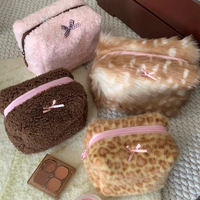 Pochette de maquillage en fausse fourrure motif cerf Sika, pochette de maquillage moelleuse motif cerf pour l'automne, sac de voyage cosmétique grande capacité, pochette zippée florale en fausse fourrure