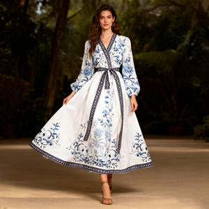 Robes imprimées de <span class=keywords><strong>grande</strong></span> <span class=keywords><strong>taille</strong></span> de style ethnique Robe longue enveloppante une pièce pour dîner de fête Robe de soirée élégante avec ceinture pour femmes - Product Image 1