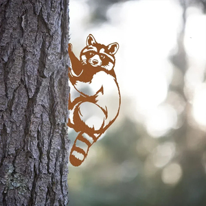 Metal Raccoon Animal Shape Garden Ornament <b>Tree</b> Mount <b>Outdoor</b> Decor Painted Finish - Product Image 4