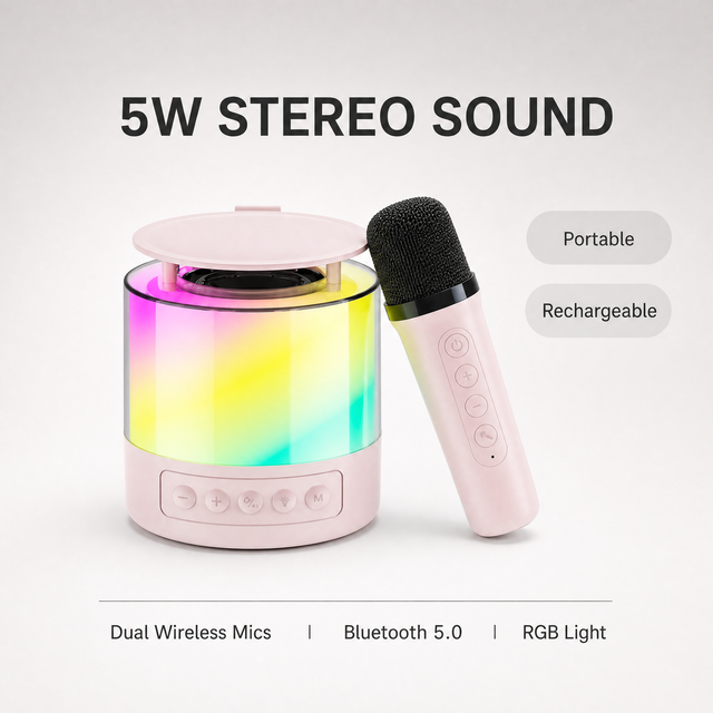Portable Karaoke Speaker Set With 2 Wireless Microphones 10W RGB Transparent Mecha Bluetooth Speaker IPX3