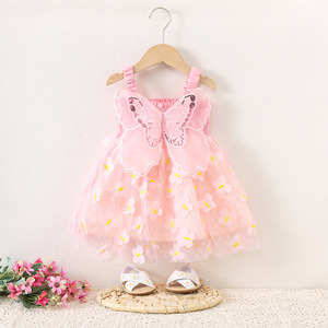 Vestido de tutú de hada para niñas con diseño de alas de mariposa 3D en la espalda, tirantes finos, tul verde, vestido de princesa para fiesta - Product Image 4