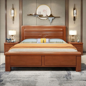 Lit en bois massif usine de prix de gros hôtel appartement chambre à coucher ensemble lit double en bois massif grande taille - Product Image 1