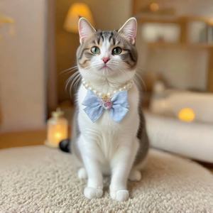 <span class=keywords><strong>Collar</strong></span> para mascotas de Bichón de peluche sólido de estilo japonés, cintas con lazo dulce, <span class=keywords><strong>collar</strong></span> de perlas suaves, accesorio transfronterizo suave para perros y gatos - Product Image 6