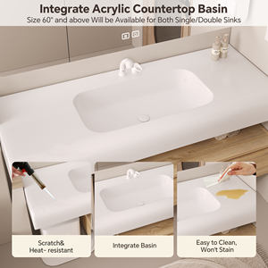 Meuble-lavabo minimaliste en bois avec vasque, meuble-lavabo suspendu avec comptoir intégré et <span class=keywords><strong>miroir</strong></span> intelligent - Product Image 3