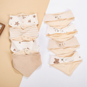 Baberos ajustables de algodón de doble capa para bebé de 0 a 12 meses, botón de impresión acanalado, toalla absorbente duradera para bebé, venta al por mayor - Product Image 6