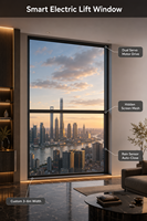 Fenêtre électrique à levage vertical avec rangement dissimulé, moustiquaire intégrée, châssis inférieur fixe, grande vue, en aluminium, pour résidence en immeuble de grande hauteur