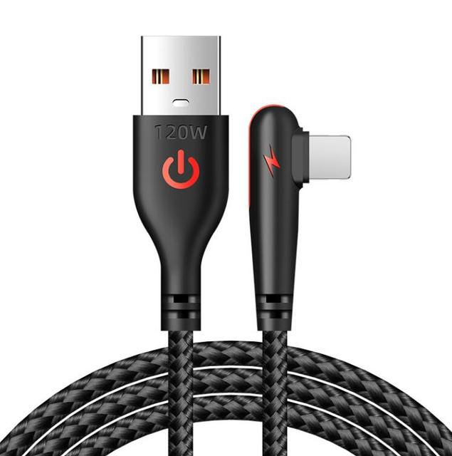 1m 3 Feet Type c C-usb 90 Degree Braided Nylon Bend L Shaped Right Angled Type-c 6A Fast Charging Charger Usb Data Cable