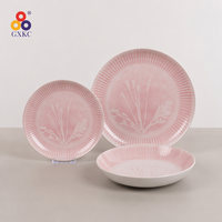 Ensemble d'assiettes en grès céramique Vaisselle 4 pièces Chargeur de plats de service avec assiettes latérales de 8 pouces de couleur rose pour un usage domestique quotidien